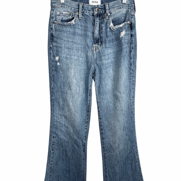 Pistola Stevie High Rise Flare Jeans Women’s Size 26 Medium Wash Raw Hem - Picture 4 of 10